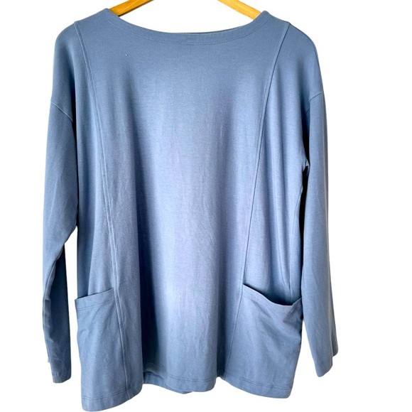 EILEEN FISHER Organic Cotton Stretch BATEAU-NECK LONG-SLEEVE JERSEY POCKET TOP - Picture 1 of 12